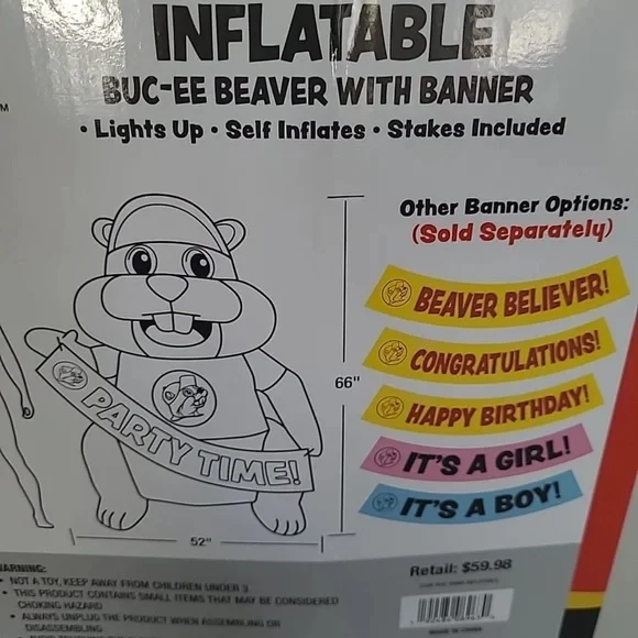 Buc-ee the Beaver Mascot Blow -up w/PARTY TIME BANNER included